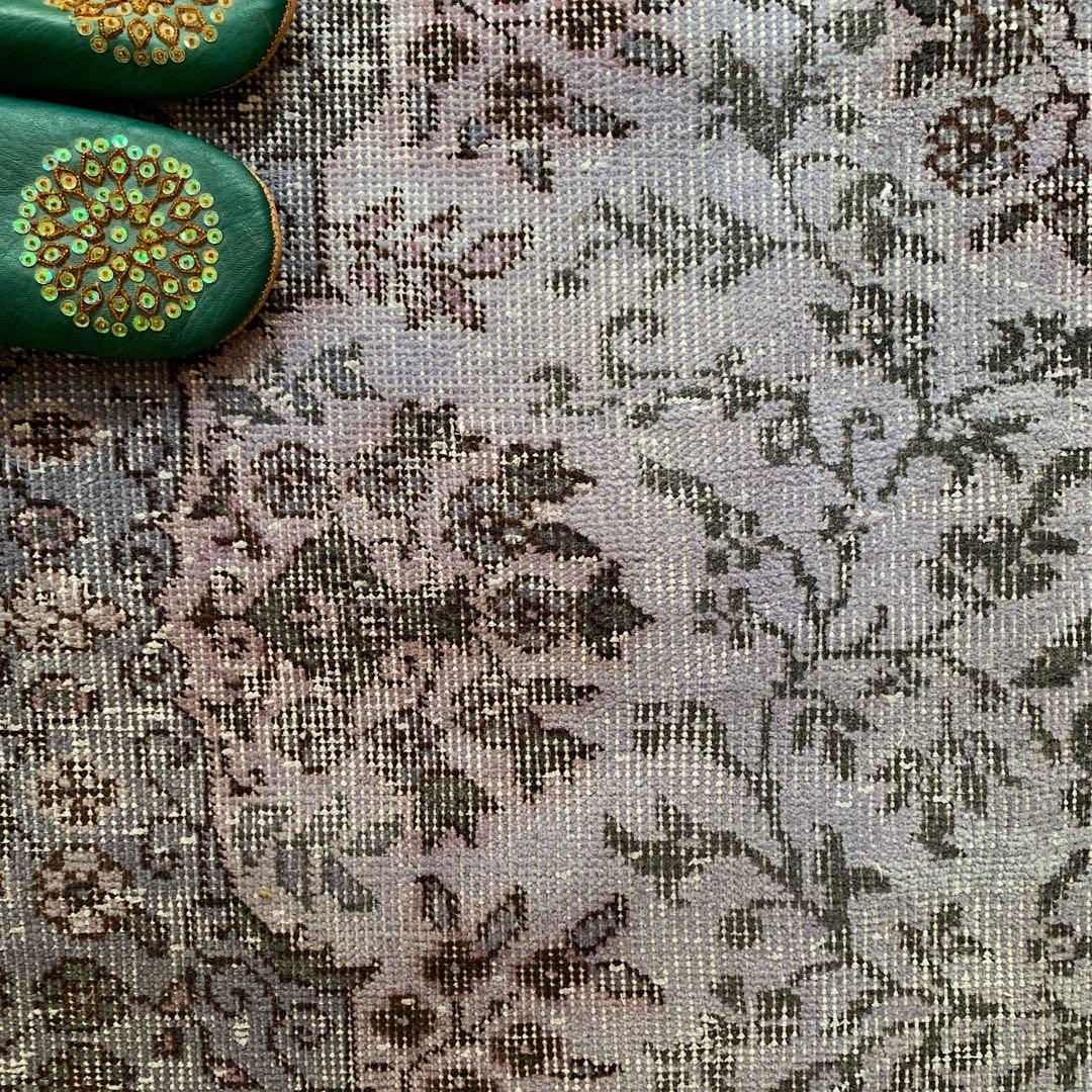 超大判　260×171 オーバーダイ ラベンダー　トルコヴィンテージラグ　グレー