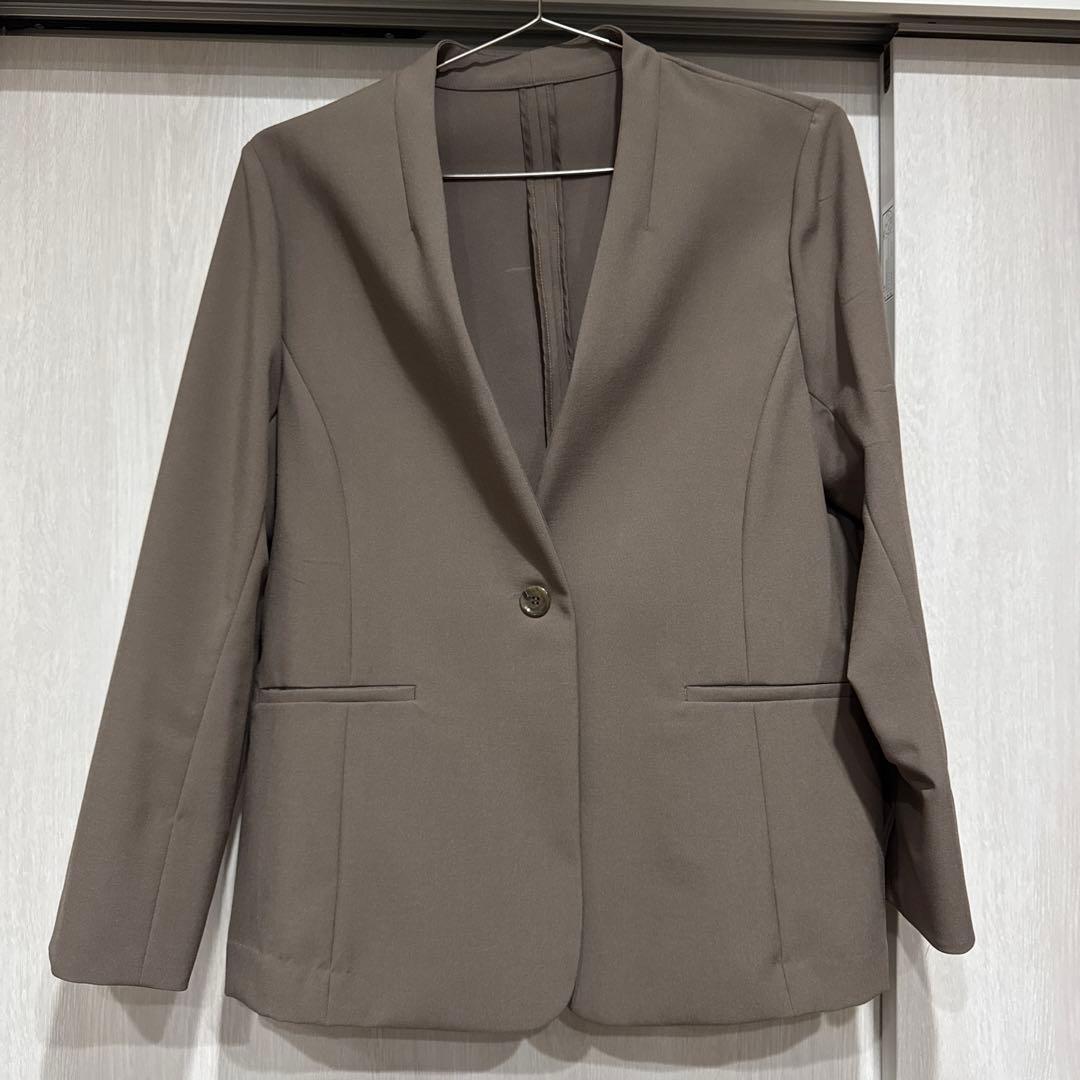 大きいサイズ ブラウン スリムパンツセット 5Lサイズ ノーカラー