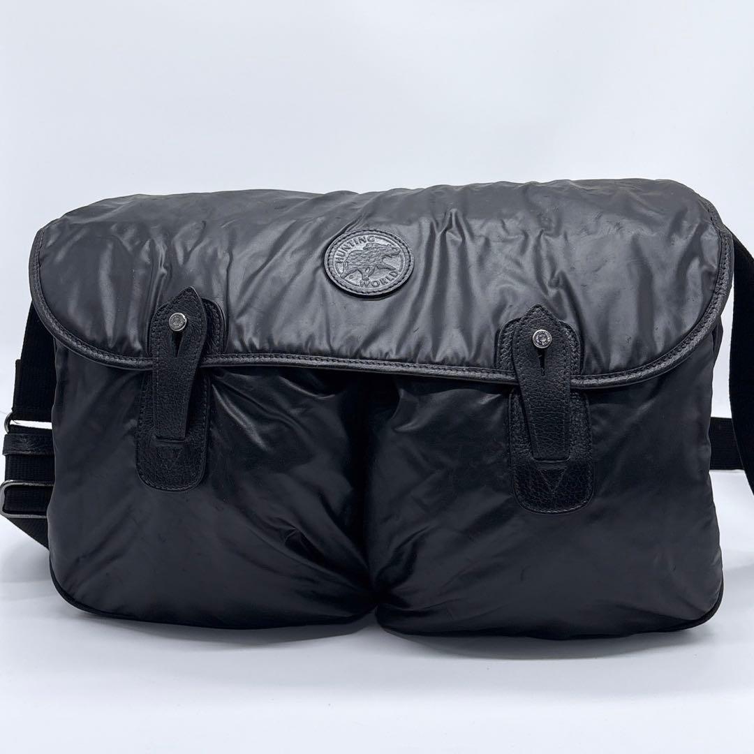 ハンティングワールド ショルダーバッグ メッセンジャーバッグ ブラック レザー