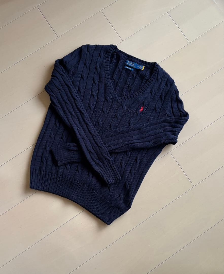 POLO RALPH LAUREN ケーブルニットコットン Vネック セーター
