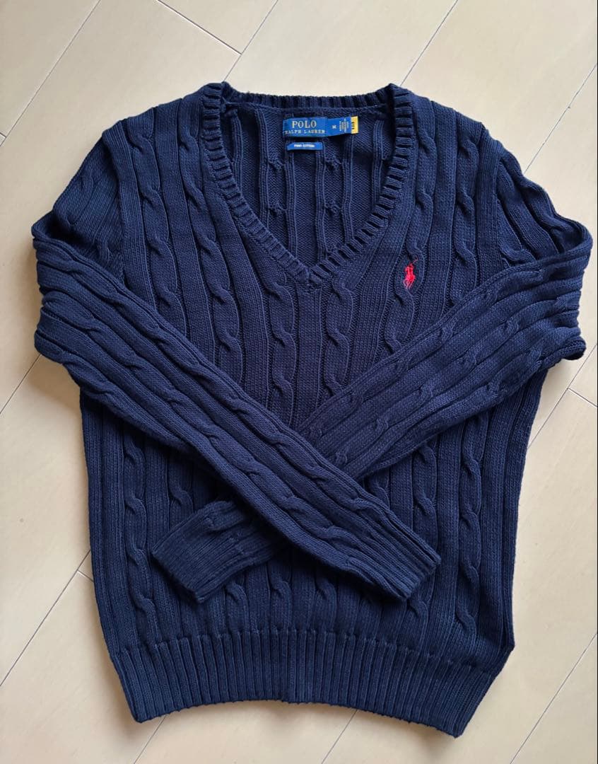 POLO RALPH LAUREN ケーブルニットコットン Vネック セーター