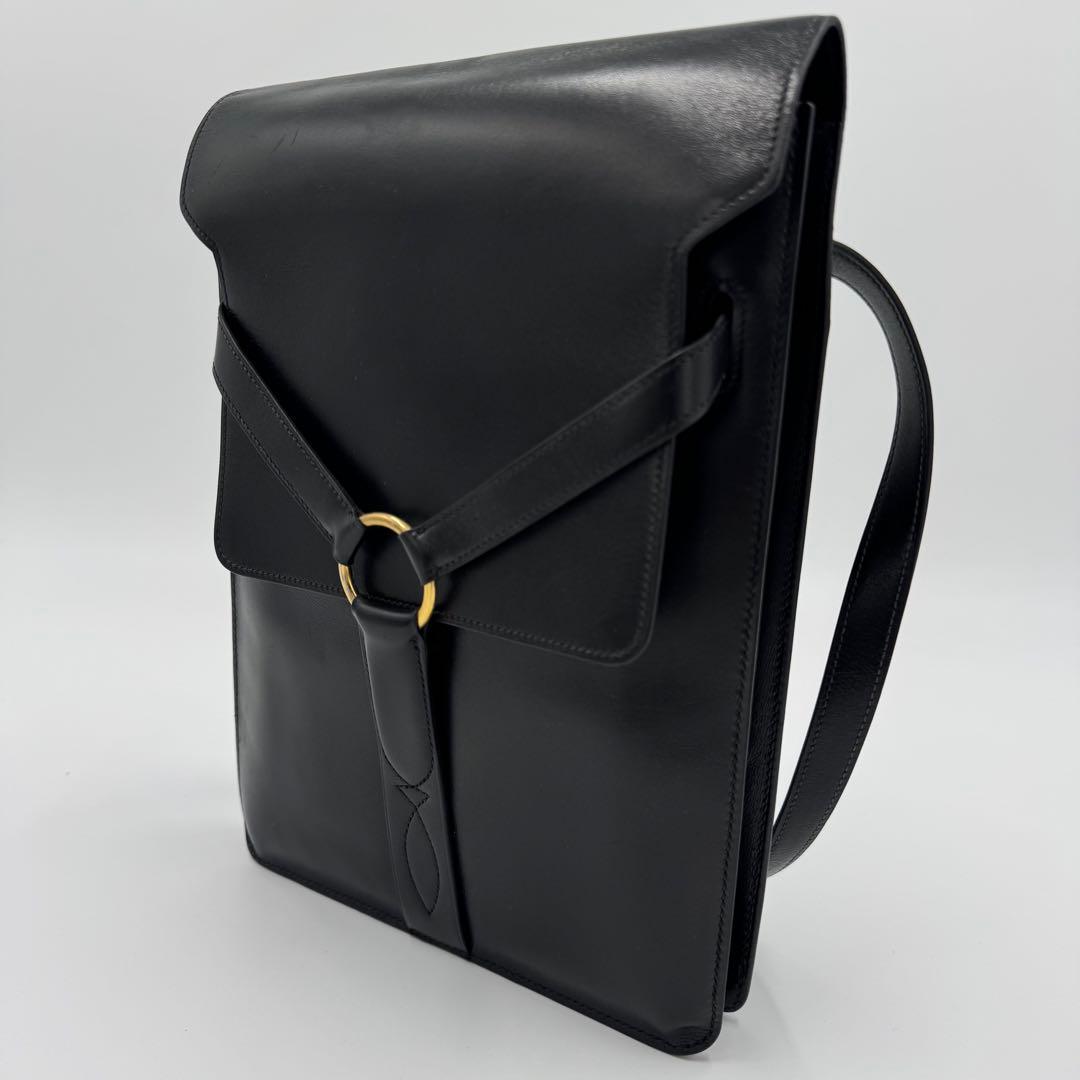 HERMES エルメス レザー ウエストバッグ ボディバッグ ブラック O刻印