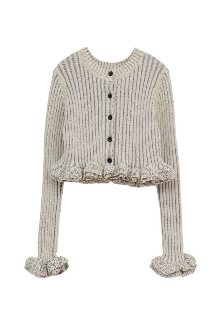 CLANE ★ W FACE SHORT FRILLED KNIT TOPS