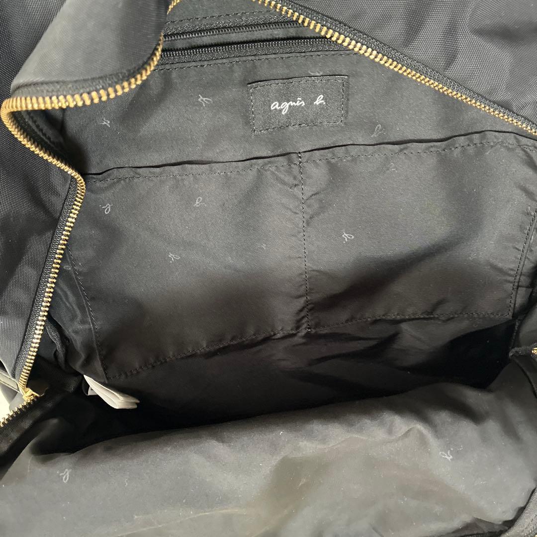 アニエスベー リュックサック A4大容量 ナイロン 黒 ロゴプレート ゴールド