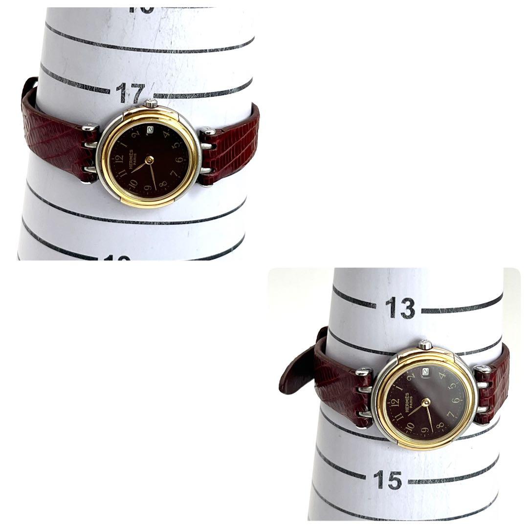 希少✨　エルメス　ウィンザー　腕時計　コンビ　ボルドー文字盤　クォーツ　デイト