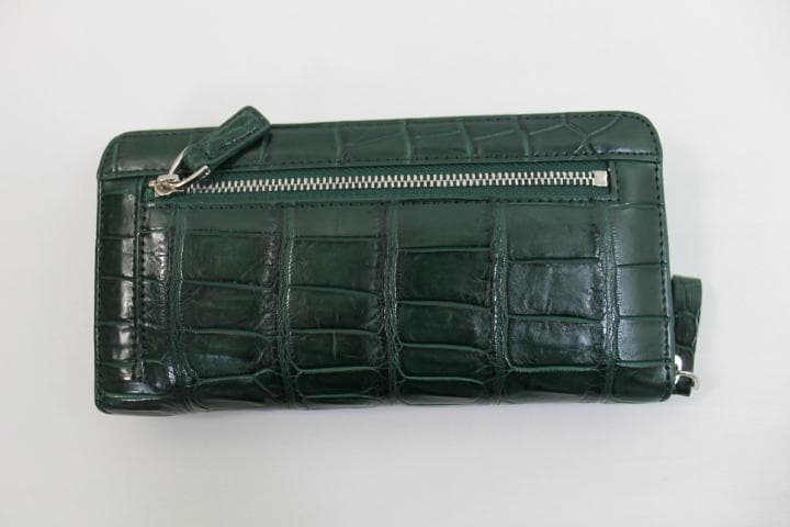 クロコダイル 長財布 財布 本物 グリーン 緑 マット仕上げ ラウンドファスナー
