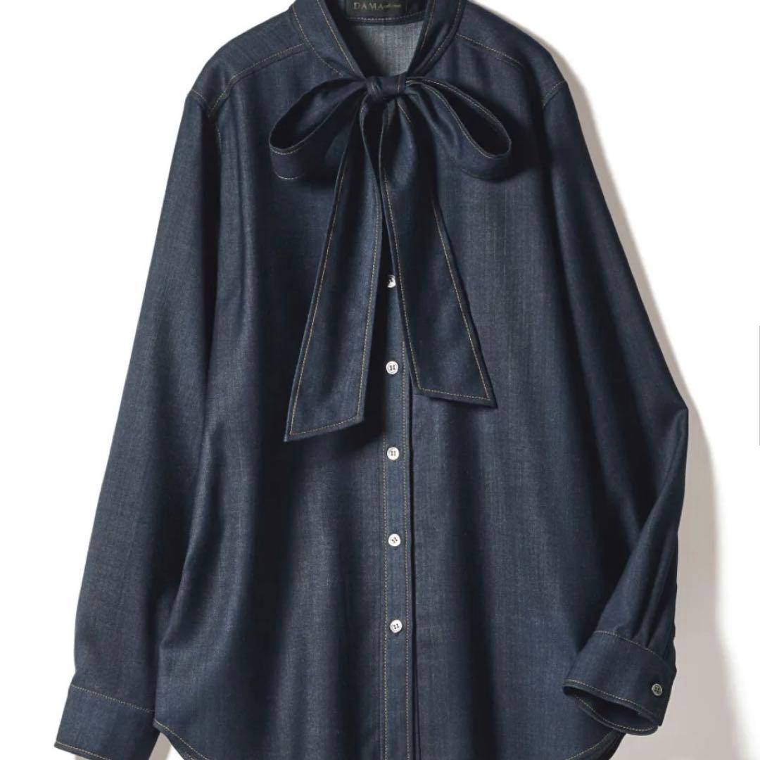 最終価格　ダーマ　ネイビー リボン付き 長袖シャツ