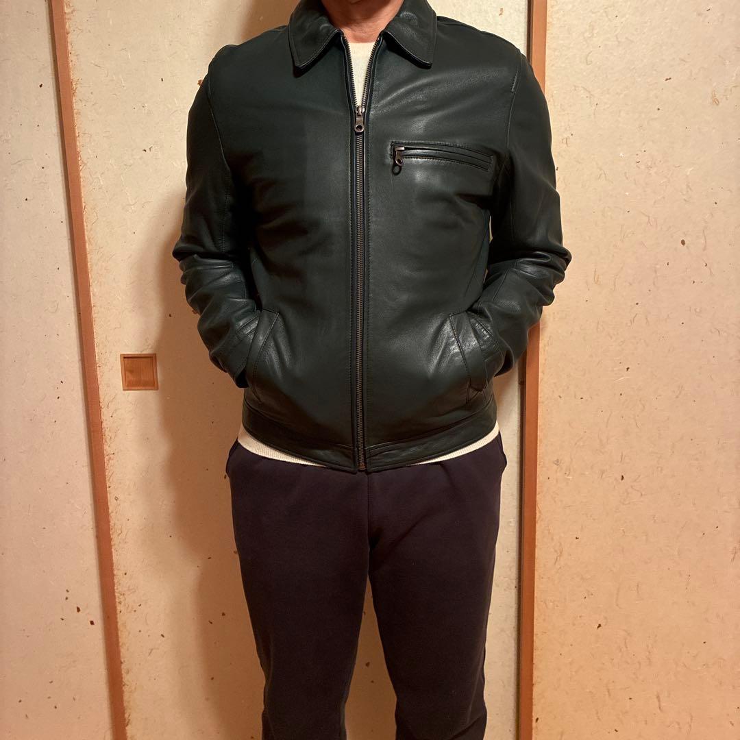 お買い得！美品　ダークグリーン レザージャケット
