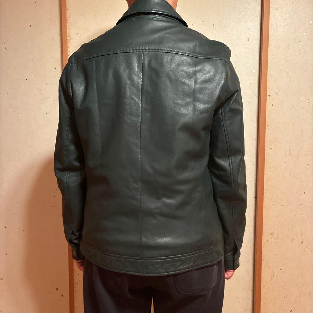 お買い得！美品　ダークグリーン レザージャケット