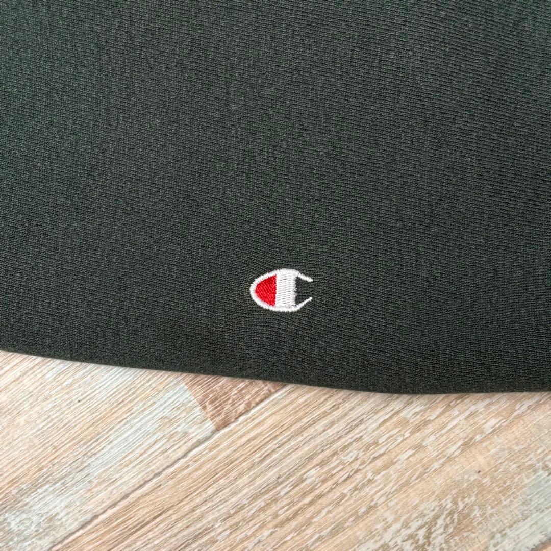 USA製 90s チャンピオン リバースウィーブ 無地 目あり 刺繍タグ モス