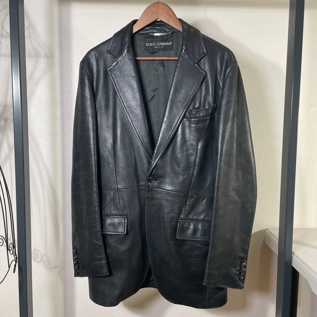 オ*ム様 DOLCE&GABBANA ブラック レザー テーラードジャケット