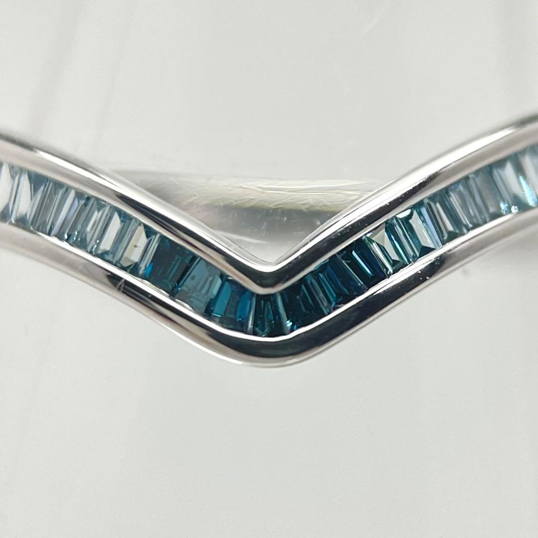 ダイヤ リング ブルー ダイヤモンド テーパー バゲット K18WG 指輪