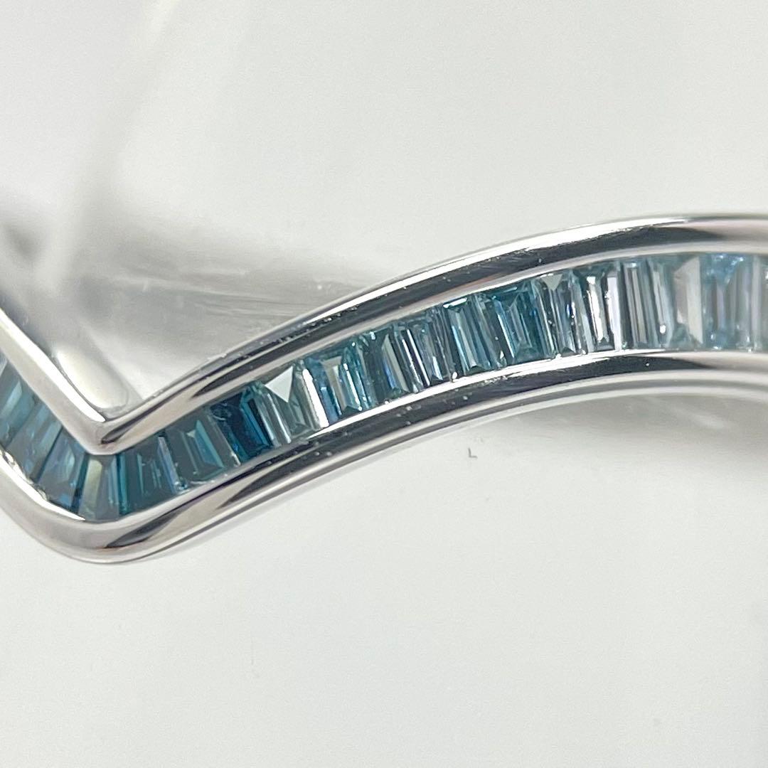 ダイヤ リング ブルー ダイヤモンド テーパー バゲット K18WG 指輪