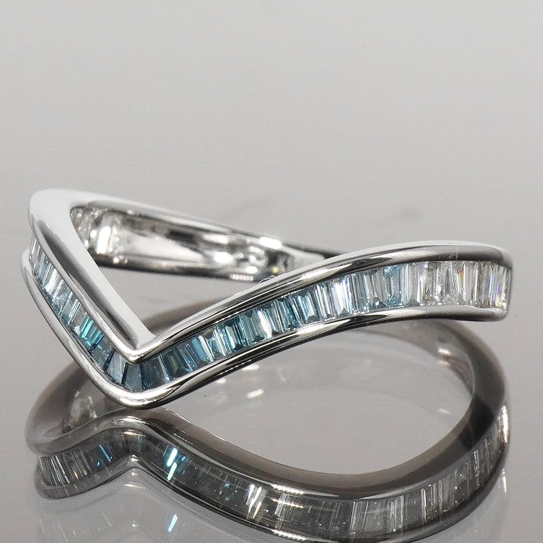 ダイヤ リング ブルー ダイヤモンド テーパー バゲット K18WG 指輪