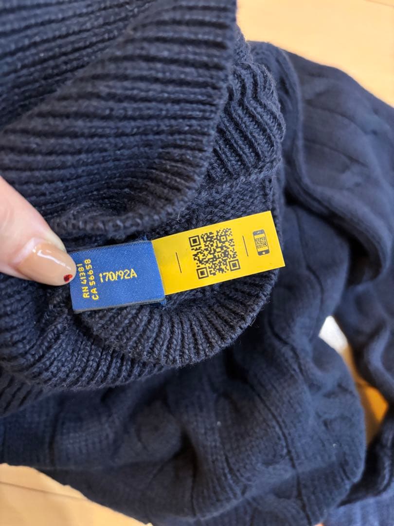 【試着のみ】ポロラルフローレン タートルネックケーブルニット ポニーS ネイビー