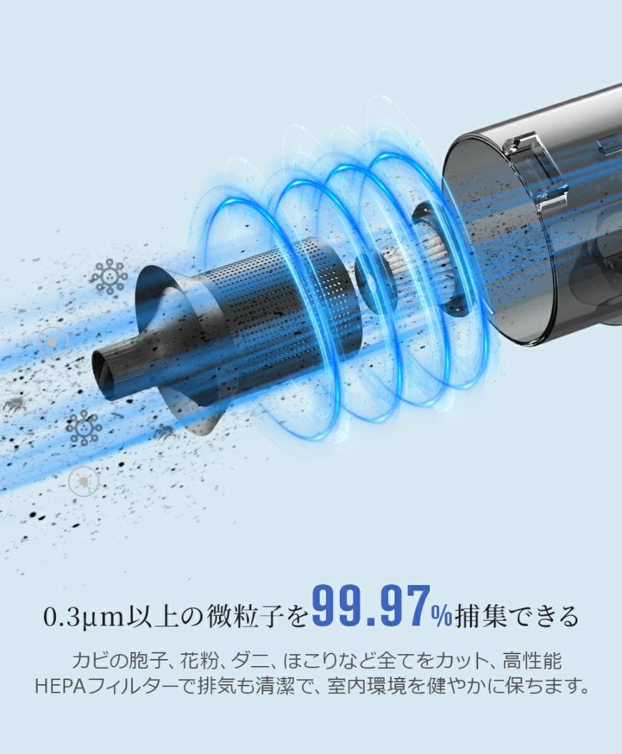 掃除機 コードレス 35000Pa吸引力 45分連続稼働 体感0.5kg軽量
