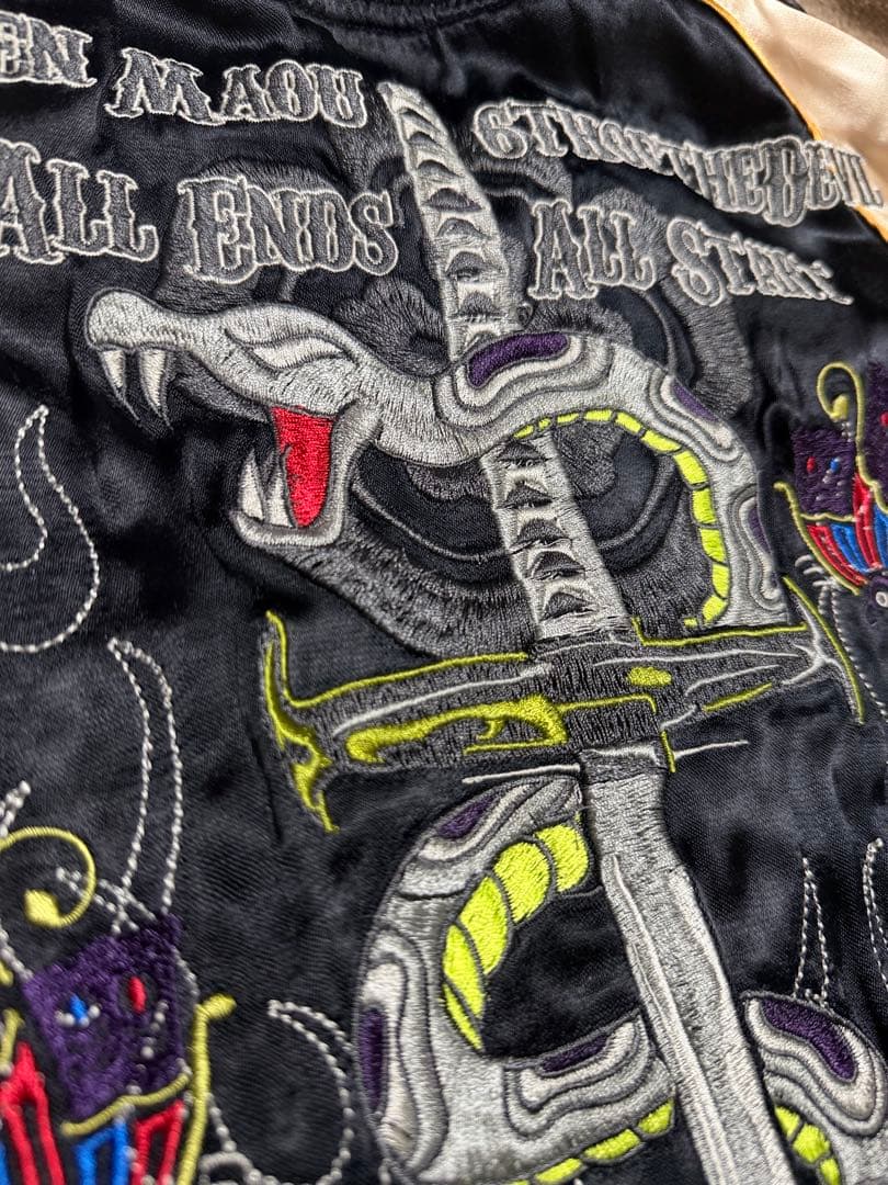 美品 ２面用 雅結 蛇 スカル 日本限定 silk スカジャン vintage