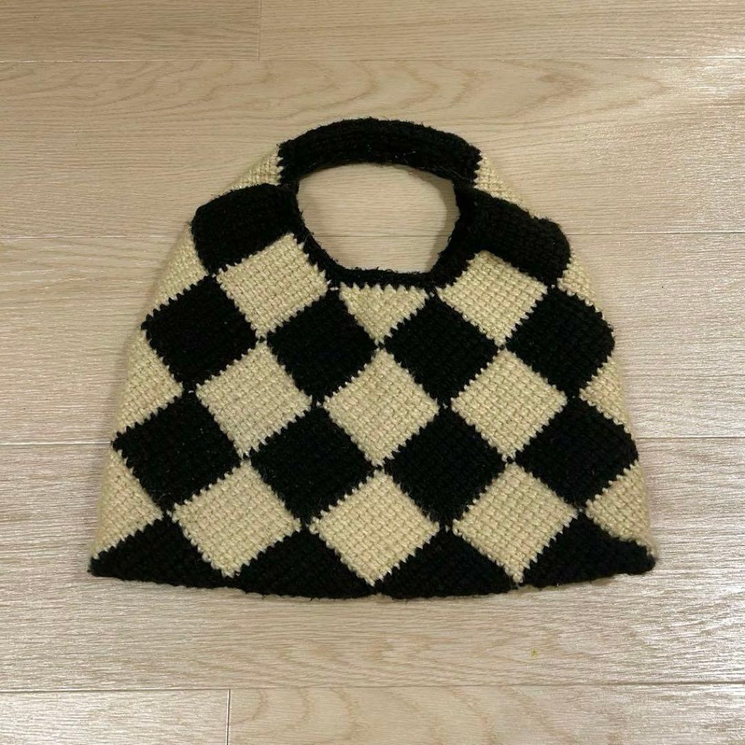 MARNI マルニ チェック柄ハンドバッグ 保存袋付 ブラック&ホワイト