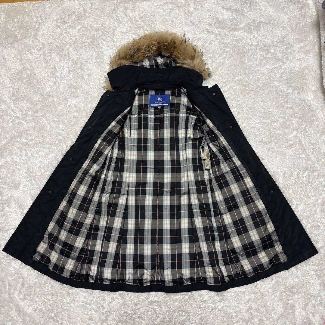 y2k バーバリー ブルーレーベル ダッフルコート ノバチェック ファー 黒 M