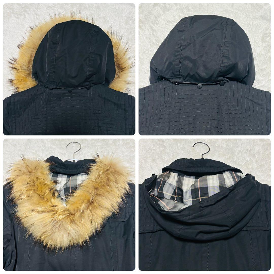 y2k バーバリー ブルーレーベル ダッフルコート ノバチェック ファー 黒 M