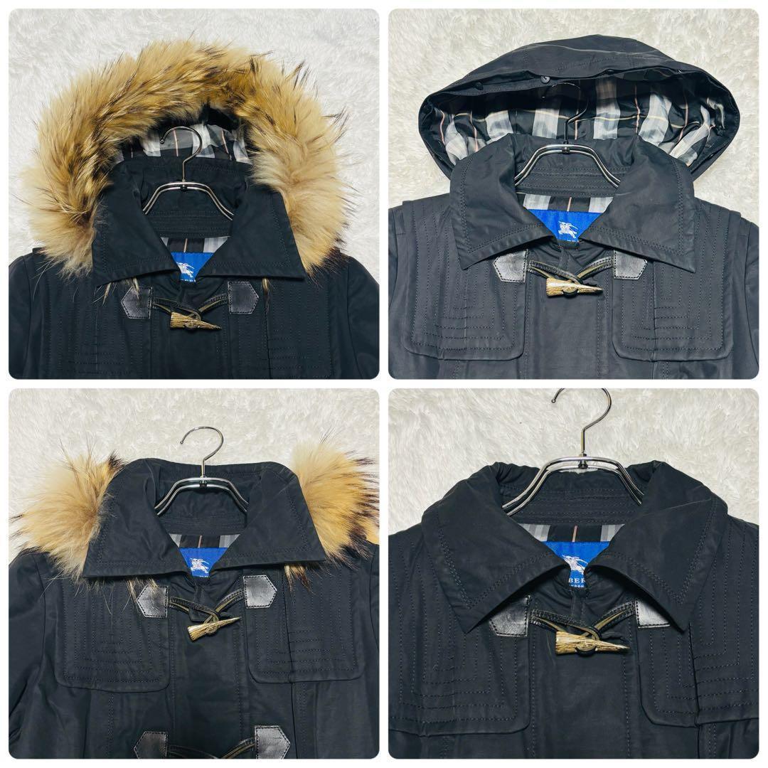 y2k バーバリー ブルーレーベル ダッフルコート ノバチェック ファー 黒 M