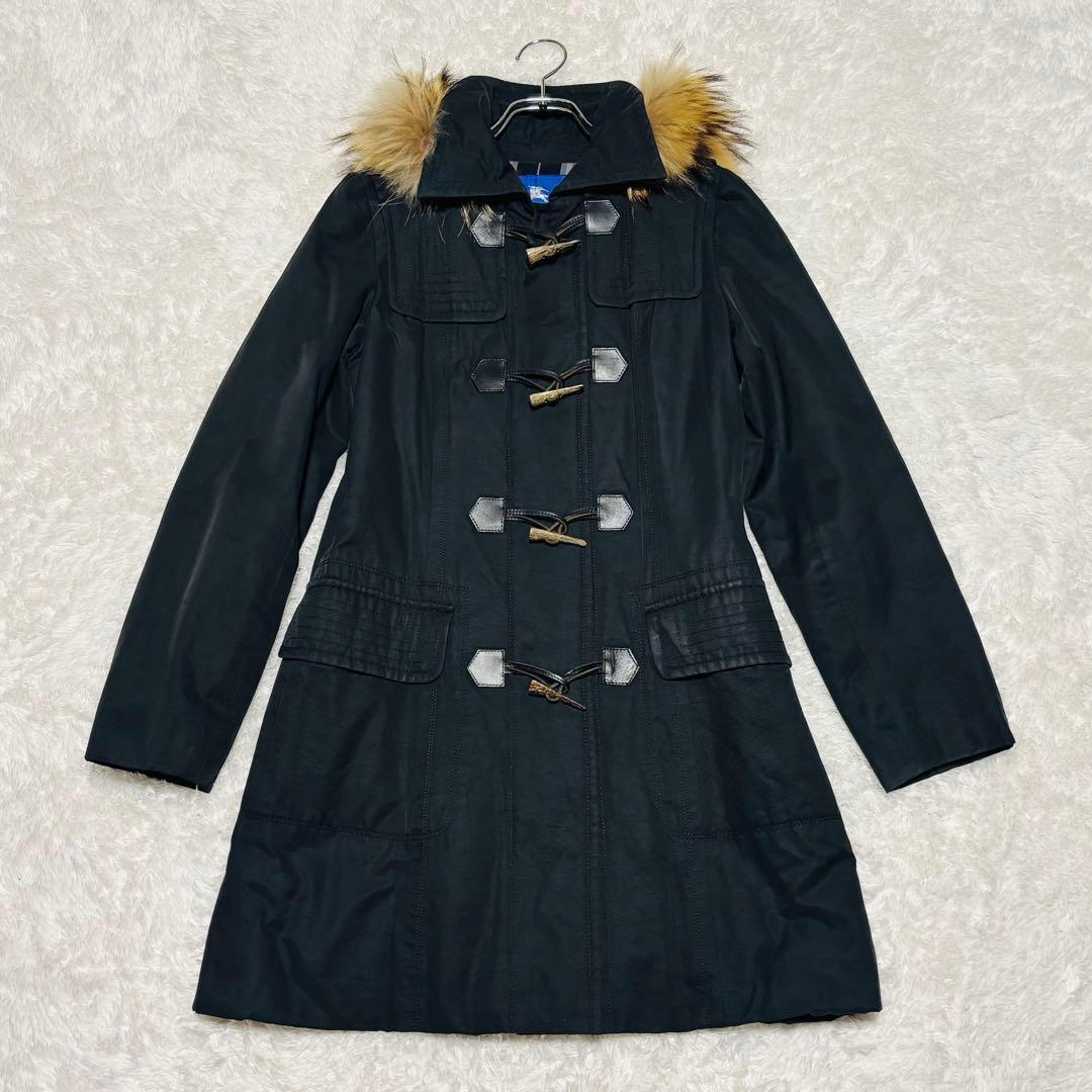 y2k バーバリー ブルーレーベル ダッフルコート ノバチェック ファー 黒 M
