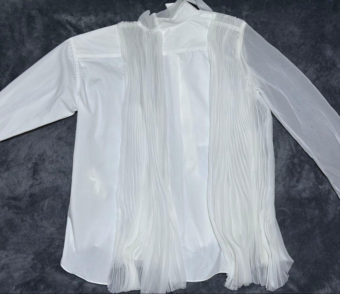 sacai サカイ ハイネックオーガンジープリーツシャツ ホワイト