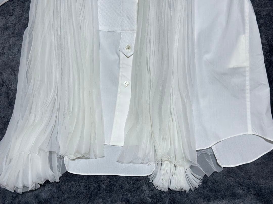 sacai サカイ ハイネックオーガンジープリーツシャツ ホワイト