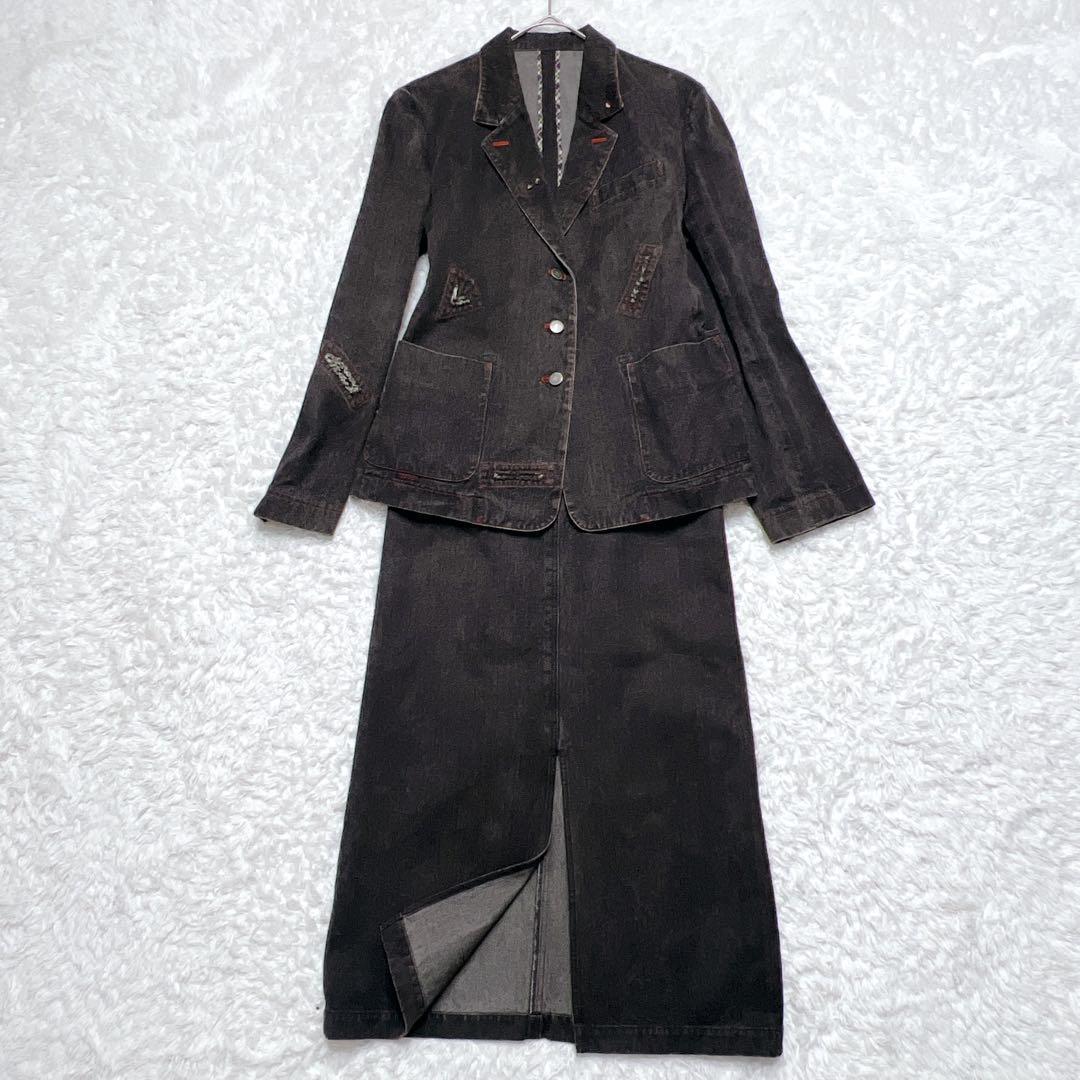 マドモアゼルノンノン ブラックデニム&レザージュ ツイードジャケット
