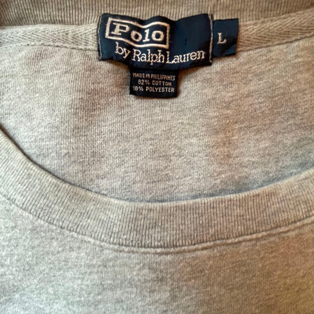 た*様 ポロ ラルフローレン グレイ トレーナー L 紺刺繍 古着