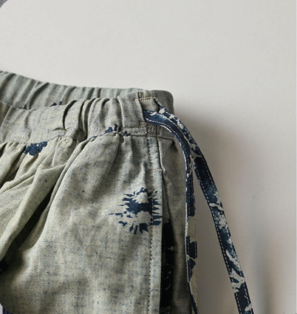 45R インディゴ抜染ローズプリントのイージーギャザースカート 45rpm