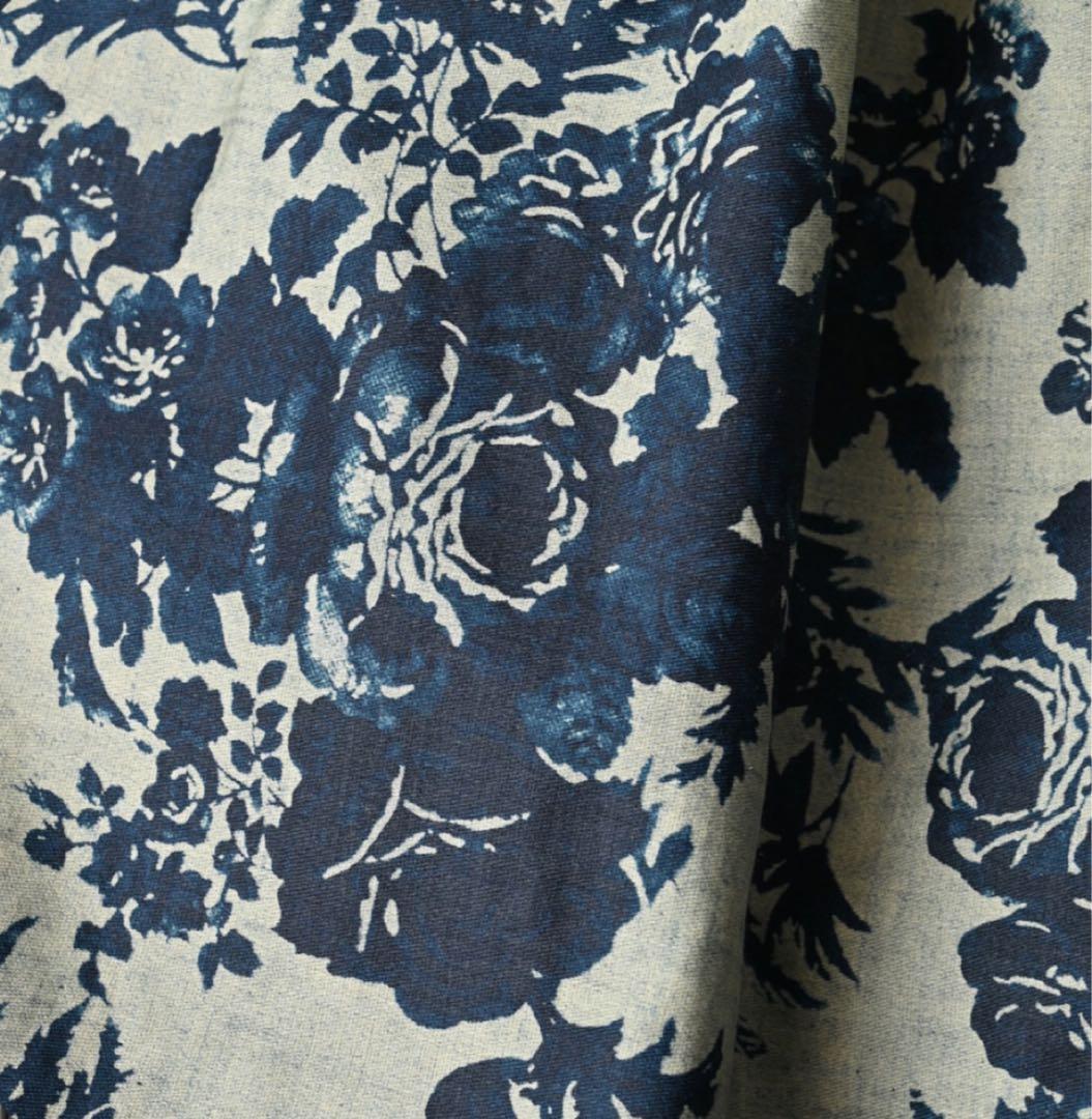 45R インディゴ抜染ローズプリントのイージーギャザースカート 45rpm