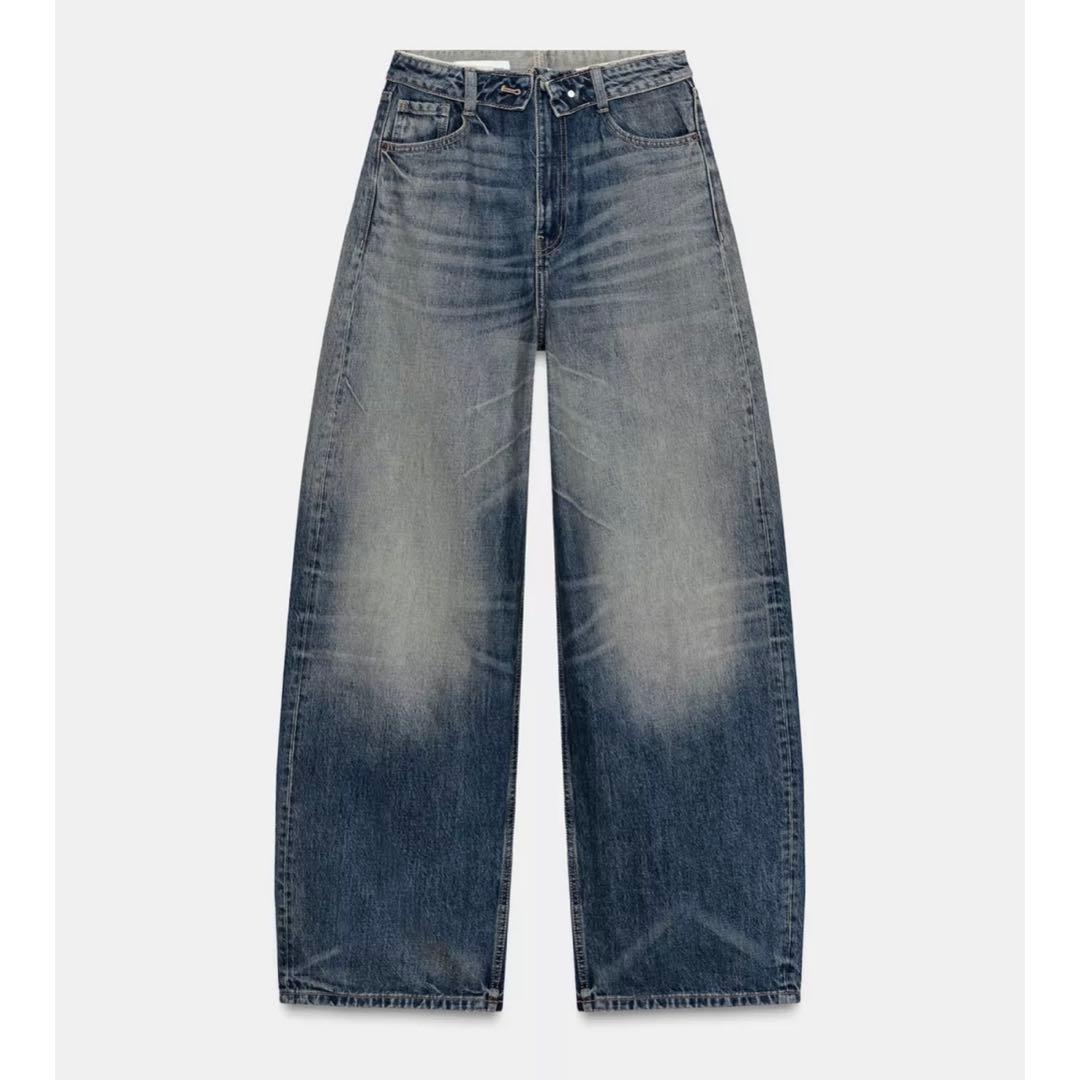 ZARA TRFミッドライズ折り返しウエストデニムパンツ EU36 9号