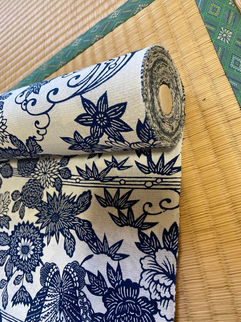 長板正藍染　浴衣　綿絽　反物　両面染め　希少　生地　大人の浴衣　襦袢　着物