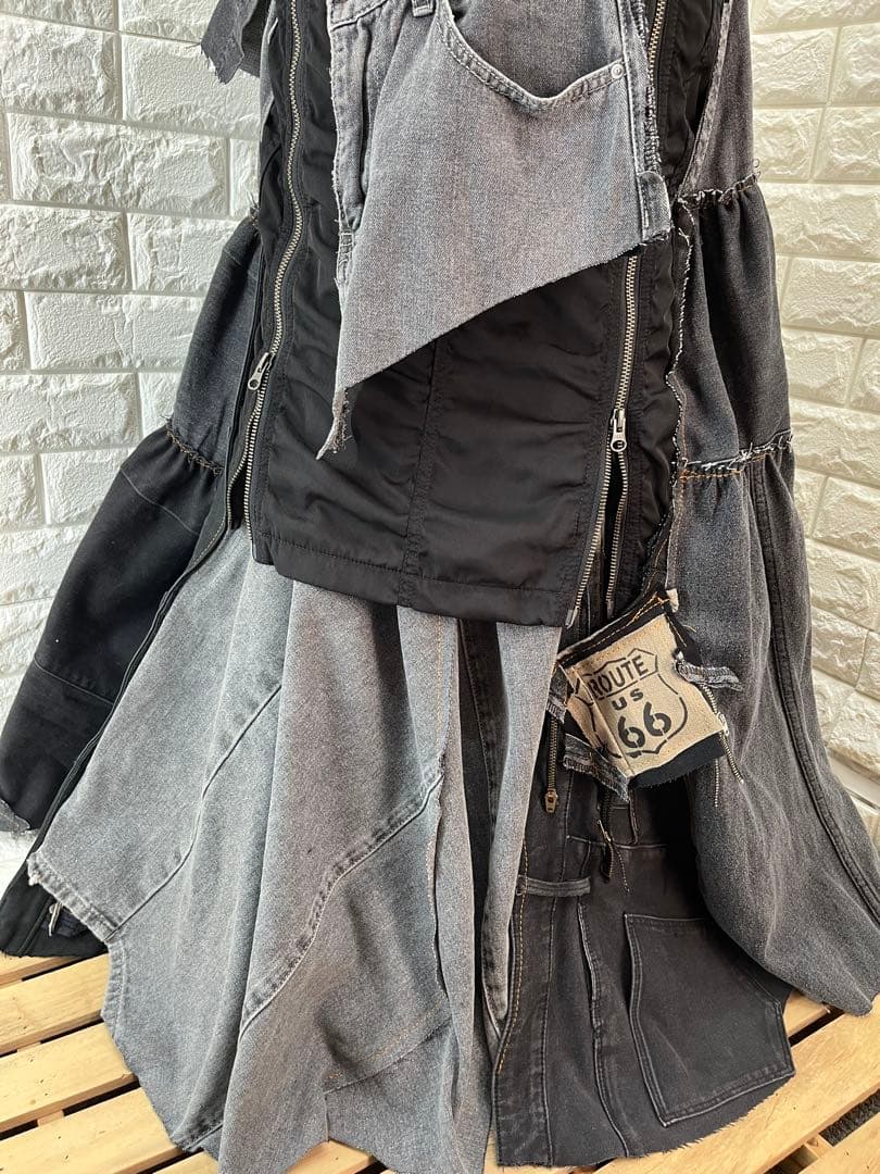 n*a様 リメイクデニム　MA-1 くすみブラックロングフリルスカート