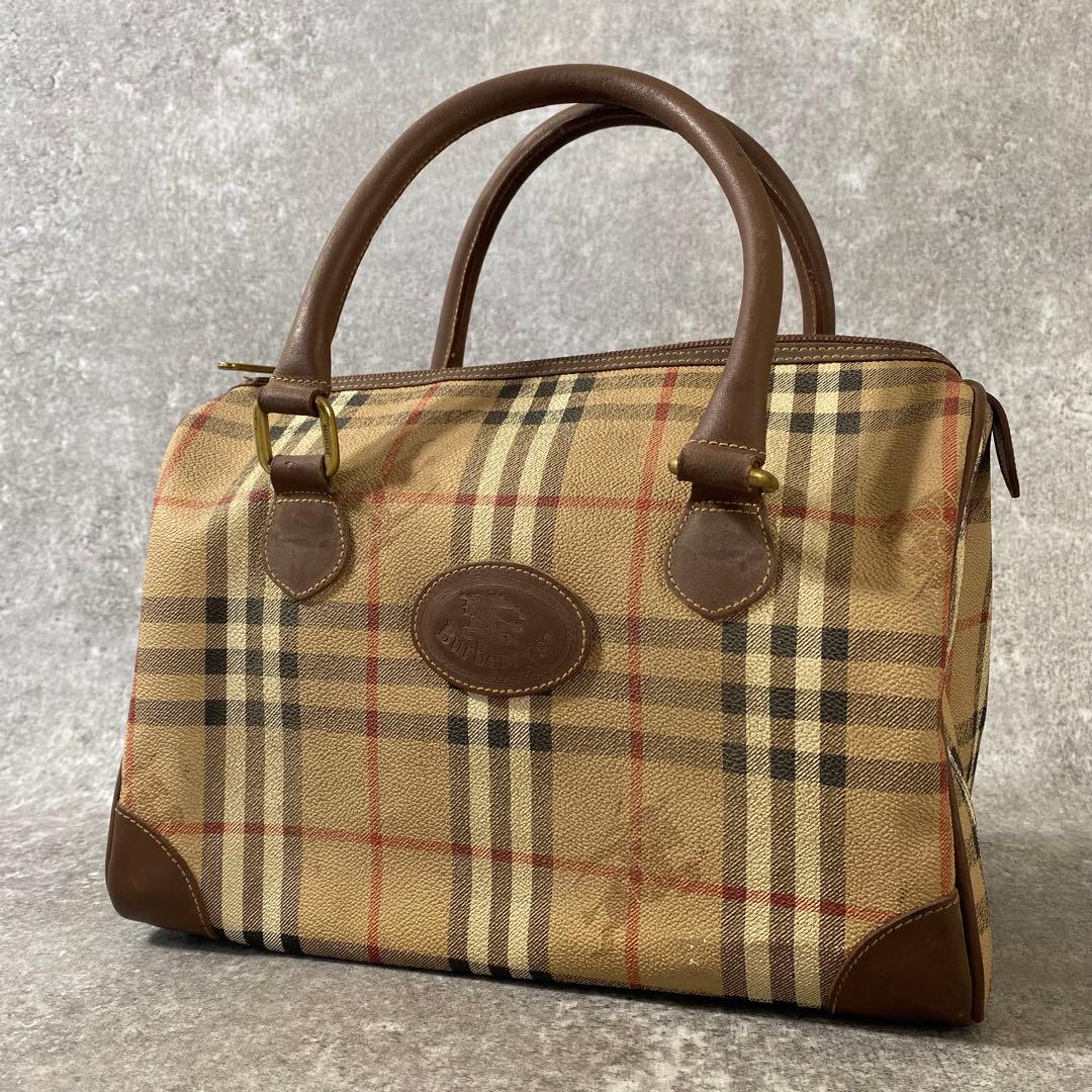 バーバリーロンドン　ノバチェック チェック PVC レザー ボストンバッグ