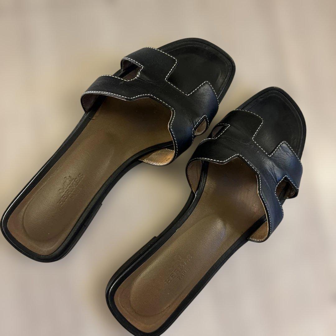 エルメス　オラン　黒　ブラック　37 HERMES フラットサンダル