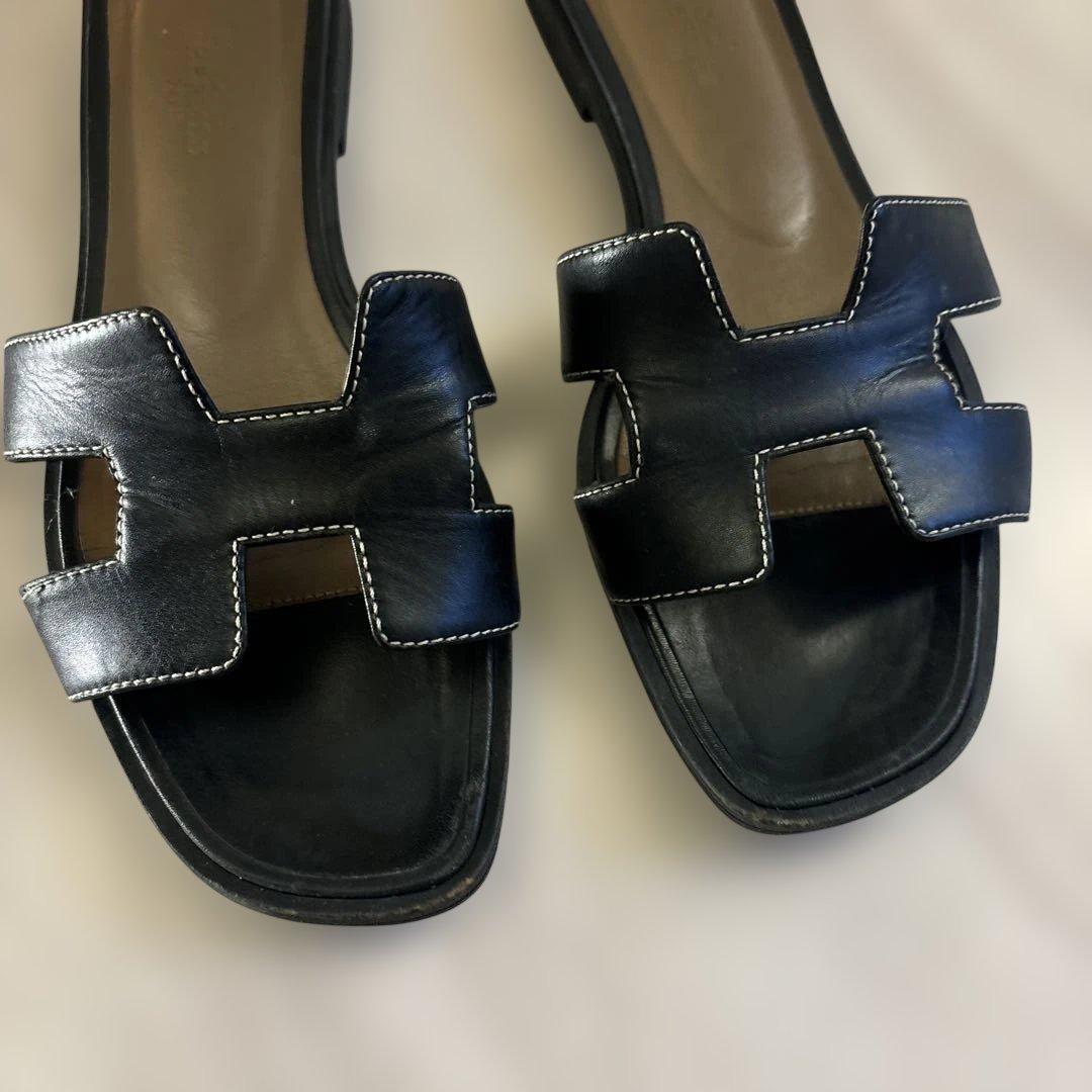 エルメス　オラン　黒　ブラック　37 HERMES フラットサンダル