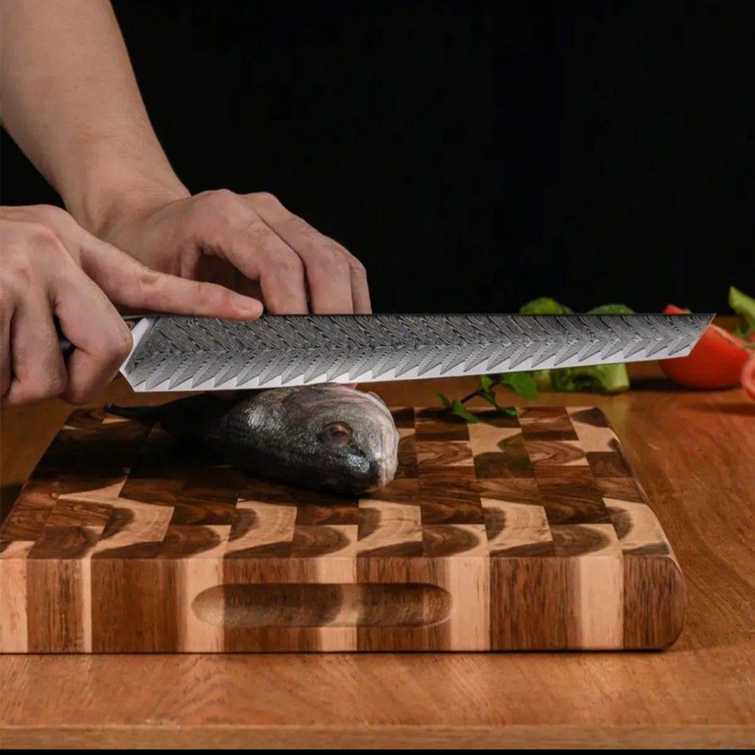 刺身包丁VG10　73層ダマスカス鋼　先丸　筋引き　両刃　柳　刺身　包丁　赤柄