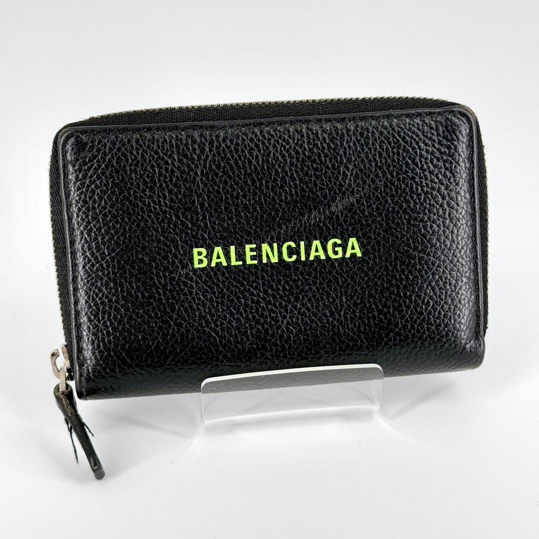 美品 バレンシアガ エブリデイ ケース ラウンドジップ ブラック グリーン