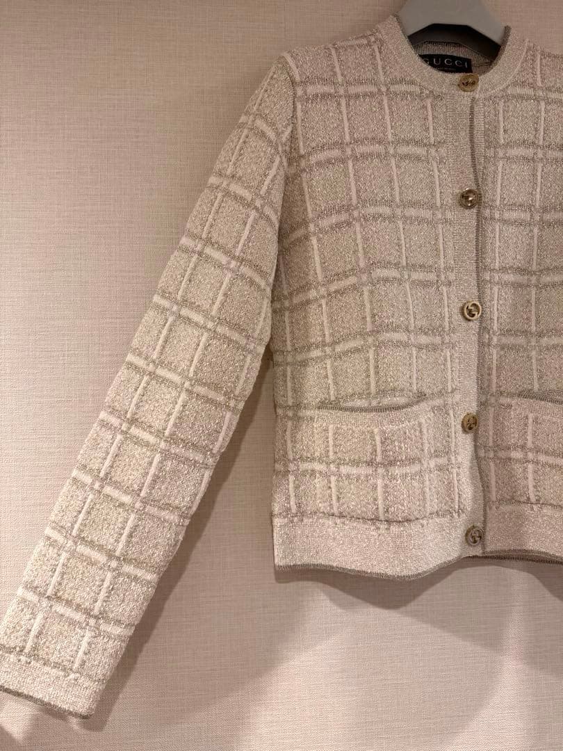 24AW/GUCCIチェック柄ラメウールジャガードジャケットグッチニットアウター