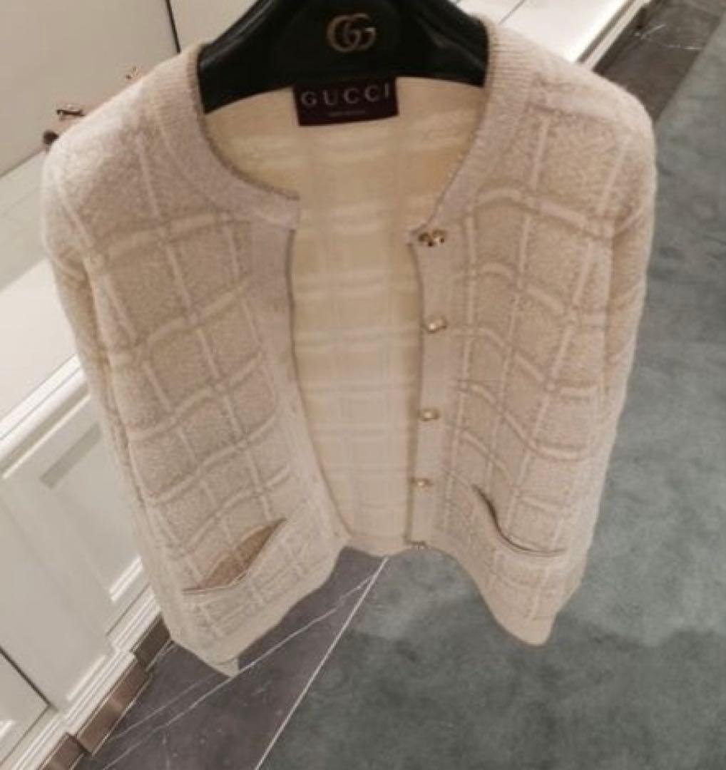 24AW/GUCCIチェック柄ラメウールジャガードジャケットグッチニットアウター