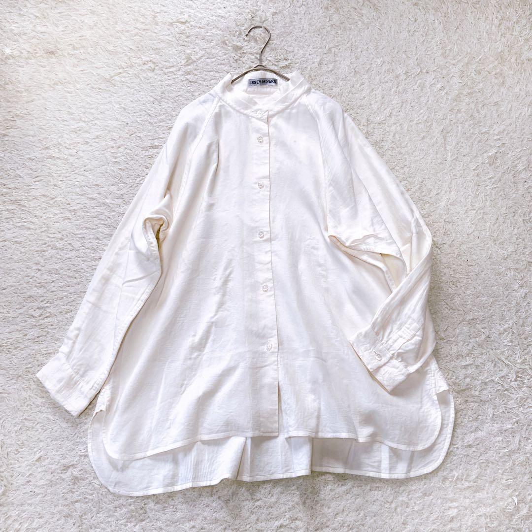 イッセイミヤケ　スタンドカラーブラウス オフホワイト　シャツ　3size
