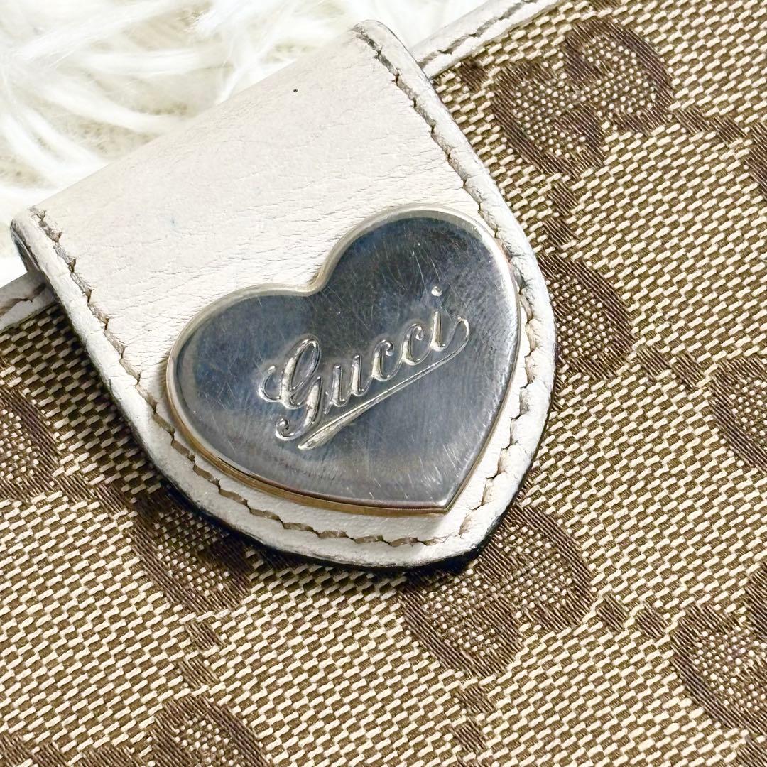 美品✨GUCCI GGキャンバス ラブリーハート 長財布 ホワイト　白　折り財布