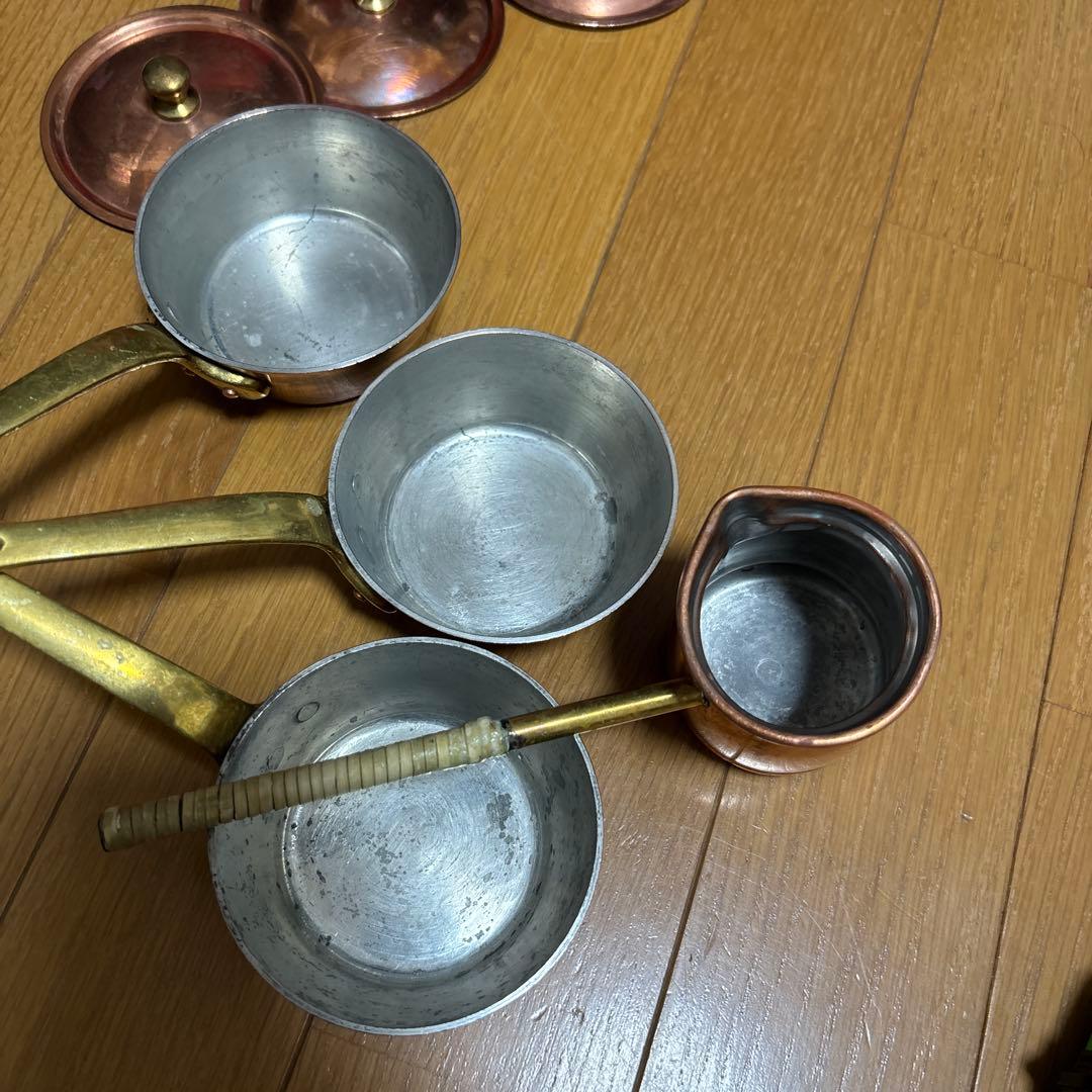 銅製調理器具セット 蓋付き鍋3つと小鍋