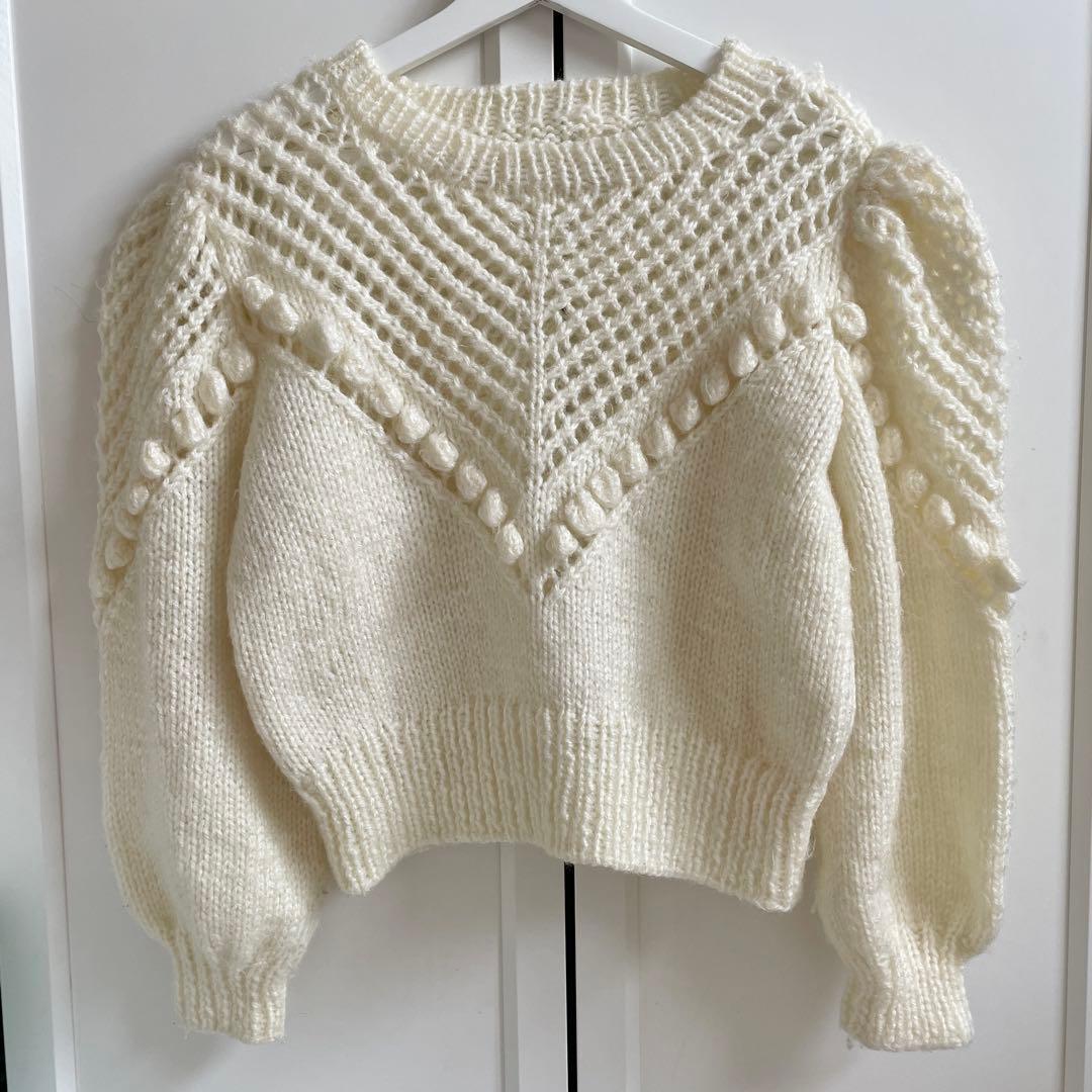 vintage アイボリー ボリュームスリーブ ニット