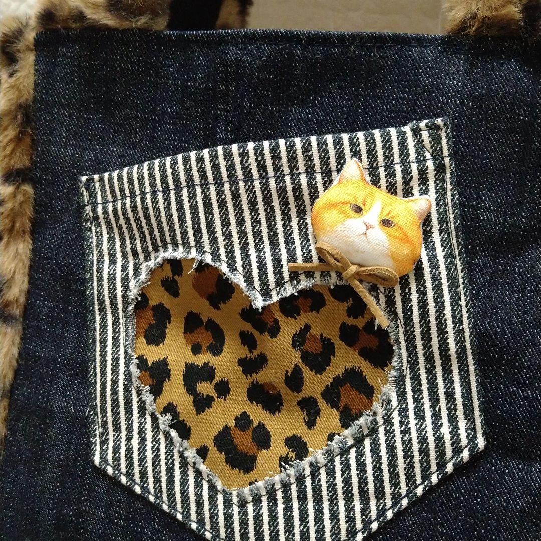 ね*】様 コヤンイサムチョン☆スクエアトートバッグ　デニム＆ヒョウ柄ボア　ふてに