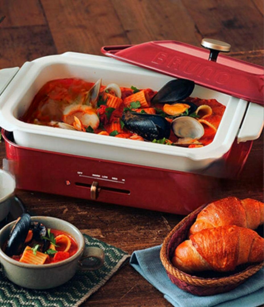 BRUNO コンパクトホットプレート 赤 & セラミックコート鍋セット