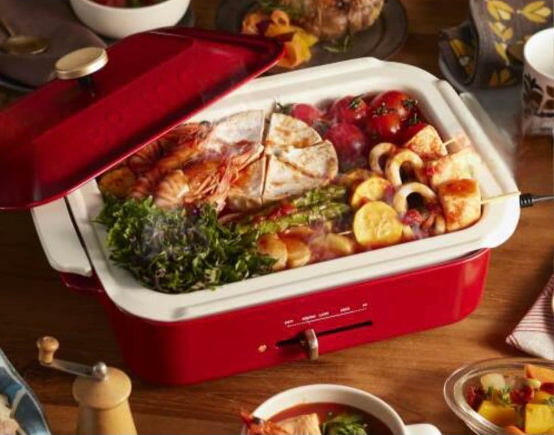 BRUNO コンパクトホットプレート 赤 & セラミックコート鍋セット