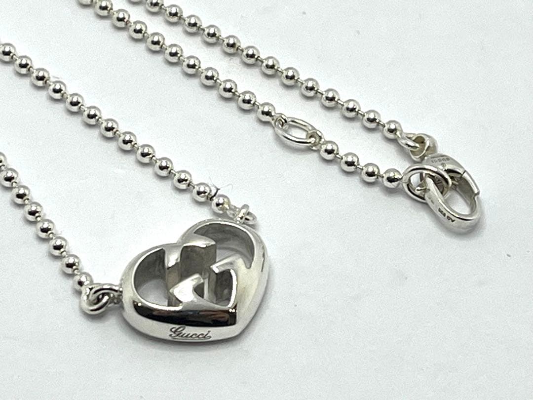 h786美品　GUCCI インターロッキング　Gロゴ　ハート　ネックレス　925